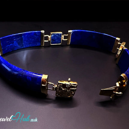 14K Gold Lapis Lazuli Bracelet – 4 Sculptural Gemstones + 3 Dragon Motifs | 11.96g | 18cm | Symbolic Artisan Jewellery JH