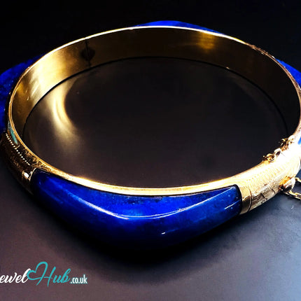 14K Gold Lapis Lazuli Bangle – Sculptural Corner Design | 20.15g | 7.3mm Lapis | 5.5cm Inner Diameter | Artisan Statement Jewellery JH