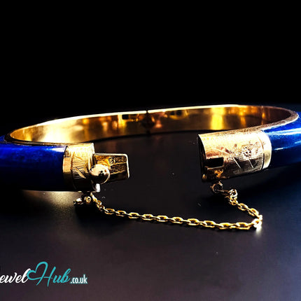 14K Gold Lapis Lazuli Bangle – Sculptural Corner Design | 20.15g | 7.3mm Lapis | 5.5cm Inner Diameter | Artisan Statement Jewellery JH