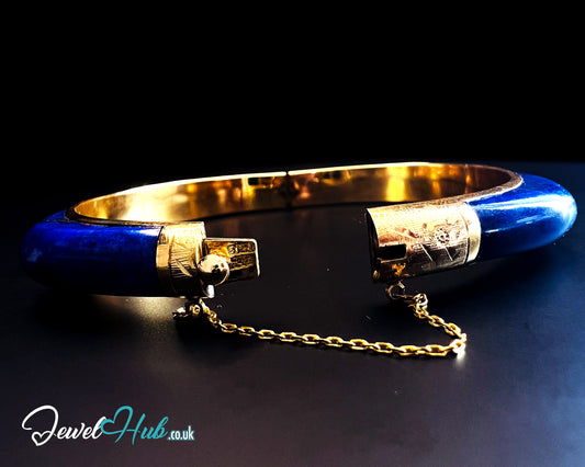 14K Gold Lapis Lazuli Bangle – Sculptural Corner Design | 20.15g | 7.3mm Lapis | 5.5cm Inner Diameter | Artisan Statement Jewellery
