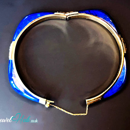 14K Gold Lapis Lazuli Bangle – Sculptural Corner Design | 20.15g | 7.3mm Lapis | 5.5cm Inner Diameter | Artisan Statement Jewellery JH