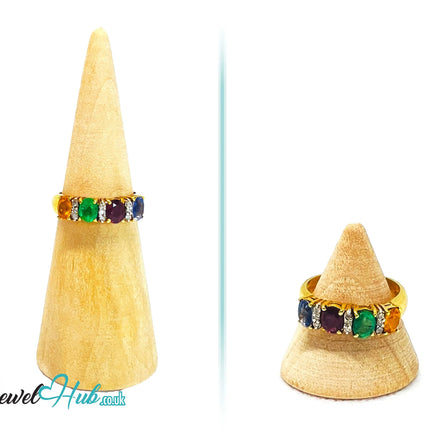 18K Gold Multi-colour Radiance Ring - Hallmarked (750) Gemstones 2.2ct  & Diamonds| UK P US 8 | Rainbow Multi-colour JH