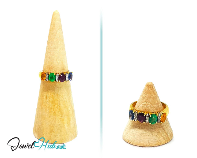 18K Gold Multi-colour Radiance Ring - Hallmarked (750) Gemstones 2.2ct  & Diamonds| UK P US 8 | Rainbow Multi-colour JH