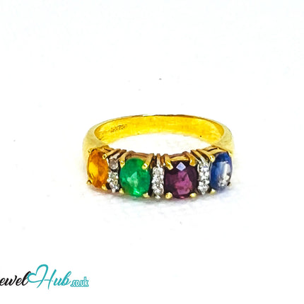 18K Gold Multi-colour Radiance Ring - Hallmarked (750) Gemstones 2.2ct  & Diamonds| UK P US 8 | Rainbow Multi-colour JH