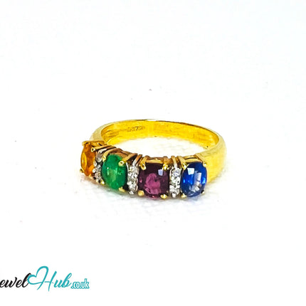 18K Gold Multi-colour Radiance Ring - Hallmarked (750) Gemstones 2.2ct  & Diamonds| UK P US 8 | Rainbow Multi-colour JH