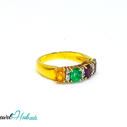 18K Gold Multi-colour Radiance Ring - Hallmarked (750) Gemstones 2.2ct  & Diamonds| UK P US 8 | Rainbow Multi-colour JH