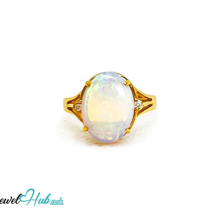 18K Gold Luxury Cabochon Cut Opal Ring – Hallmarked (750) | UK M US 6.5 | October Birthstone JH