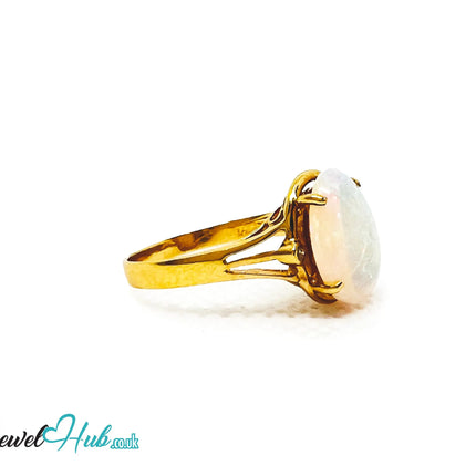 18K Gold Luxury Cabochon Cut Opal Ring – Hallmarked (750) | UK M US 6.5 | October Birthstone JH
