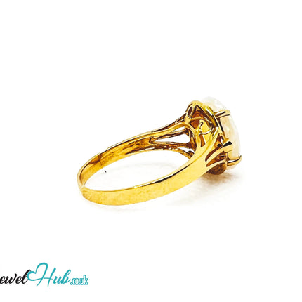 18K Gold Luxury Cabochon Cut Opal Ring – Hallmarked (750) | UK M US 6.5 | October Birthstone JH