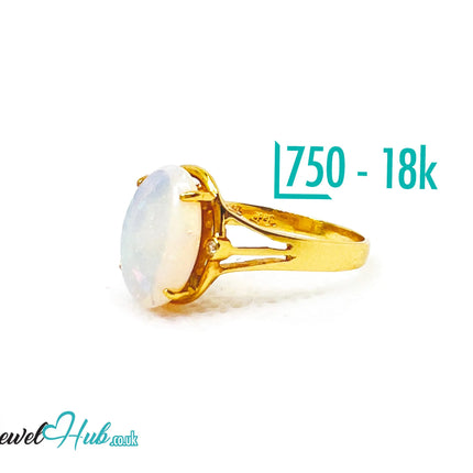 18K Gold Luxury Cabochon Cut Opal Ring – Hallmarked (750) | UK M US 6.5 | October Birthstone JH
