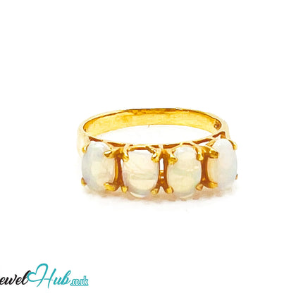 18k Gold Four-Stone Opal Ring – Hallmarked (750) | UK M US 6.5 | Aurora Petals JH