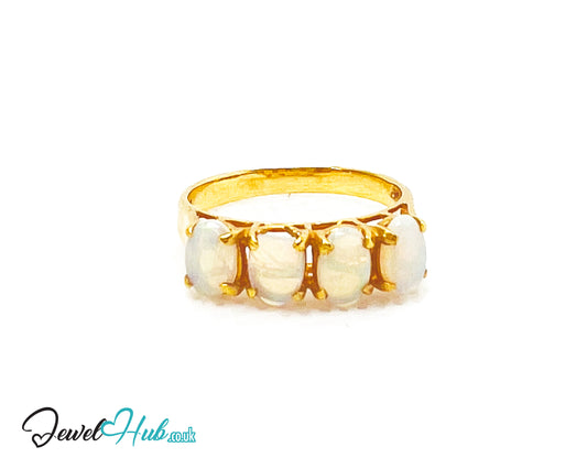 18k Gold Four-Stone Opal Ring – Hallmarked (750) | UK M US 6.5 | Aurora Petals