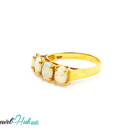 18k Gold Four-Stone Opal Ring – Hallmarked (750) | UK M US 6.5 | Aurora Petals JH