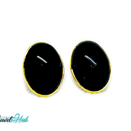 Vintage 1998 14k Gold Black Onyx Stud Earrings – Elegant Minimalism JH