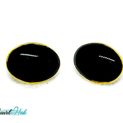Vintage 1998 14k Gold Black Onyx Stud Earrings – Elegant Minimalism JH