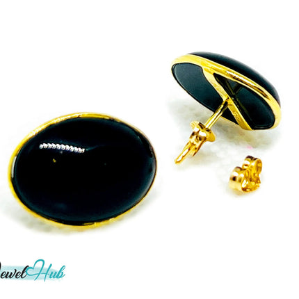 Vintage 1998 14k Gold Black Onyx Stud Earrings – Elegant Minimalism JH