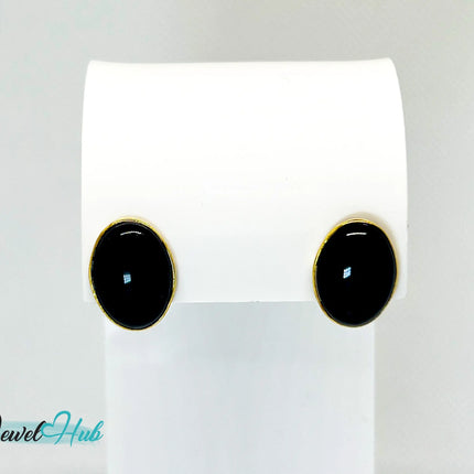 Vintage 1998 14k Gold Black Onyx Stud Earrings – Elegant Minimalism JH