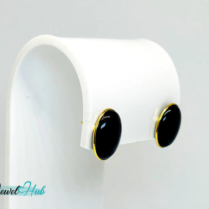 Vintage 1998 14k Gold Black Onyx Stud Earrings – Elegant Minimalism JH