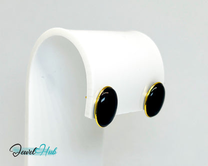 Vintage 1998 14k Gold Black Onyx Stud Earrings – Elegant Minimalism