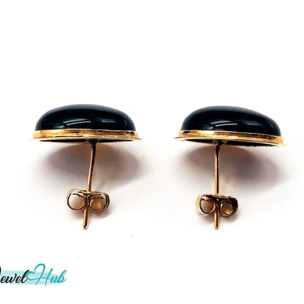 14k (585) Solid Yellow Gold Vintage Black Onyx Oval Stud Earrings JH