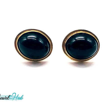 14k (585) Solid Yellow Gold Vintage Black Onyx Round Stud Earrings JH