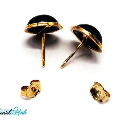 14k (585) Solid Yellow Gold Vintage Black Onyx Round Stud Earrings JH