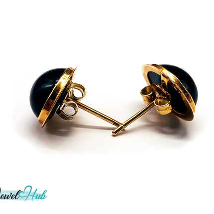 14k (585) Solid Yellow Gold Vintage Black Onyx Round Stud Earrings JH