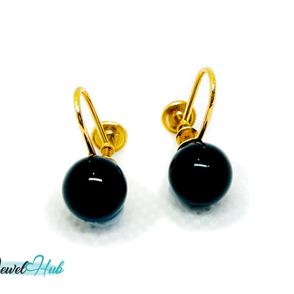14k Gold Black Onyx Clip-On Stud Earrings – Elegance Without Piercing JH