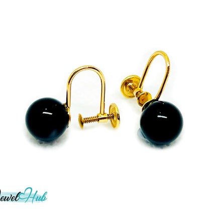 14k Gold Black Onyx Clip-On Stud Earrings – Elegance Without Piercing JH
