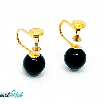 14k Gold Black Onyx Clip-On Stud Earrings – Elegance Without Piercing JH