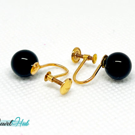 14k Gold Black Onyx Clip-On Stud Earrings – Elegance Without Piercing JH
