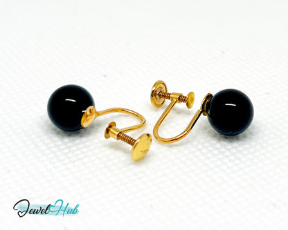 14k Gold Black Onyx Clip-On Stud Earrings – Elegance Without Piercing