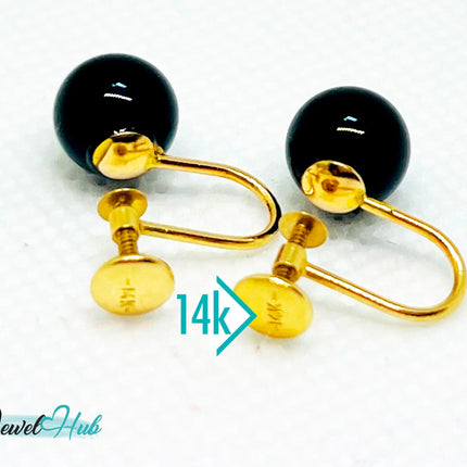 14k Gold Black Onyx Clip-On Stud Earrings – Elegance Without Piercing JH