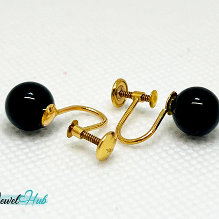 14k Gold Black Onyx Clip-On Stud Earrings – Elegance Without Piercing JH
