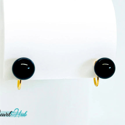 14k Gold Black Onyx Clip-On Stud Earrings – Elegance Without Piercing JH