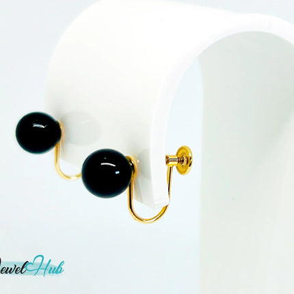 14k Gold Black Onyx Clip-On Stud Earrings – Elegance Without Piercing JH