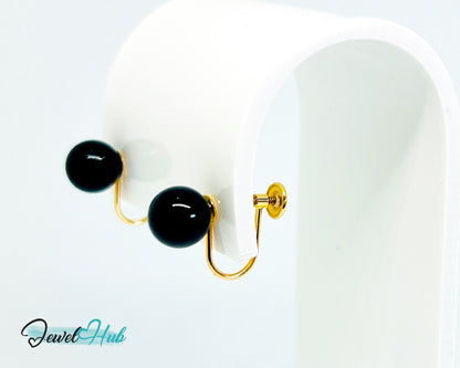 14k Gold Black Onyx Clip-On Stud Earrings – Elegance Without Piercing
