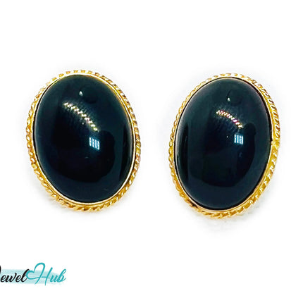 14k Solid Gold Oval Onyx Stud Earrings – Distinctive Craftsmanship JH