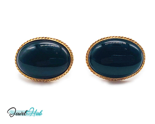 14k Solid Gold Oval Onyx Stud Earrings – Distinctive Craftsmanship