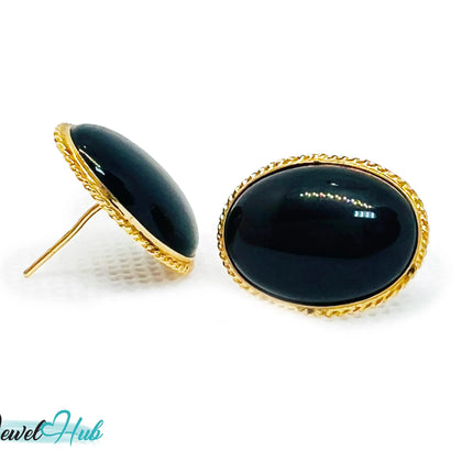 14k Solid Gold Oval Onyx Stud Earrings – Distinctive Craftsmanship JH