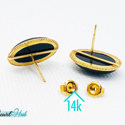 14k Solid Gold Oval Onyx Stud Earrings – Distinctive Craftsmanship JH