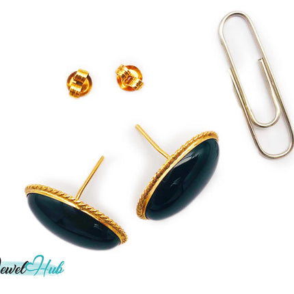 14k Solid Gold Oval Onyx Stud Earrings – Distinctive Craftsmanship JH
