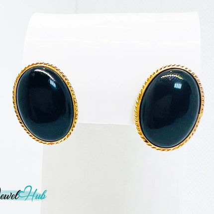 14k Solid Gold Oval Onyx Stud Earrings – Distinctive Craftsmanship JH