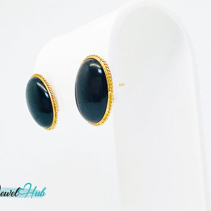 14k Solid Gold Oval Onyx Stud Earrings – Distinctive Craftsmanship JH