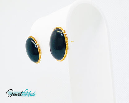 14k Solid Gold Oval Onyx Stud Earrings – Distinctive Craftsmanship