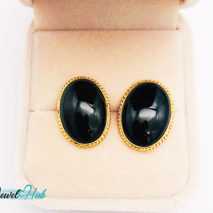 14k Solid Gold Oval Onyx Stud Earrings – Distinctive Craftsmanship JH