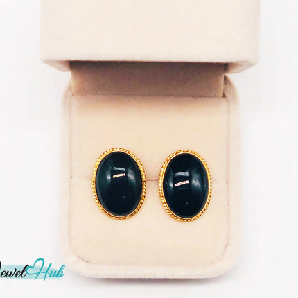 14k Solid Gold Oval Onyx Stud Earrings – Distinctive Craftsmanship JH