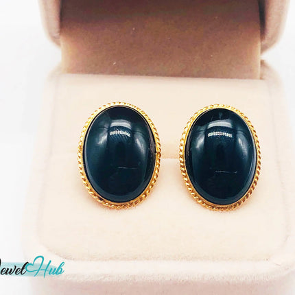 14k Solid Gold Oval Onyx Stud Earrings – Distinctive Craftsmanship JH
