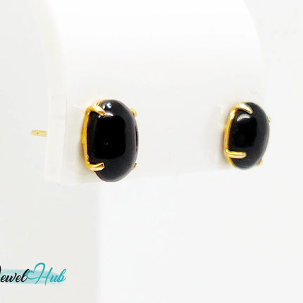 14k Gold Onyx Stud Earrings – Bold Simplicity in Black & Gold JH