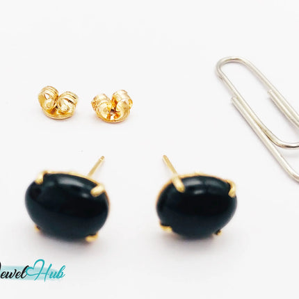 14k Gold Onyx Stud Earrings – Bold Simplicity in Black & Gold JH